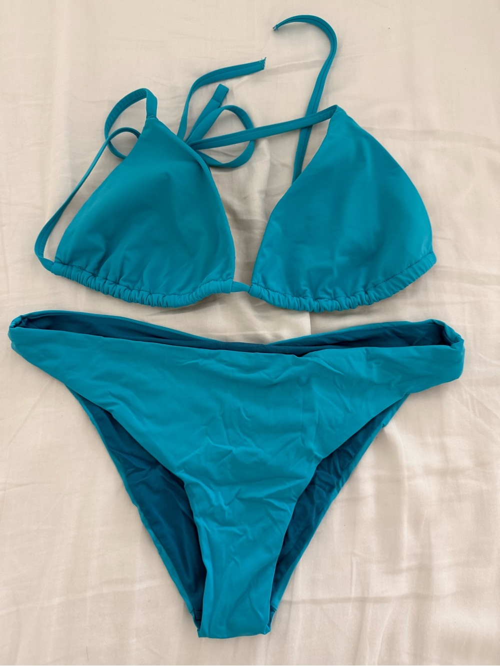 Calzedonia Women's Turquoise Triangle Bikini Set - Top size Large, Bottom size S